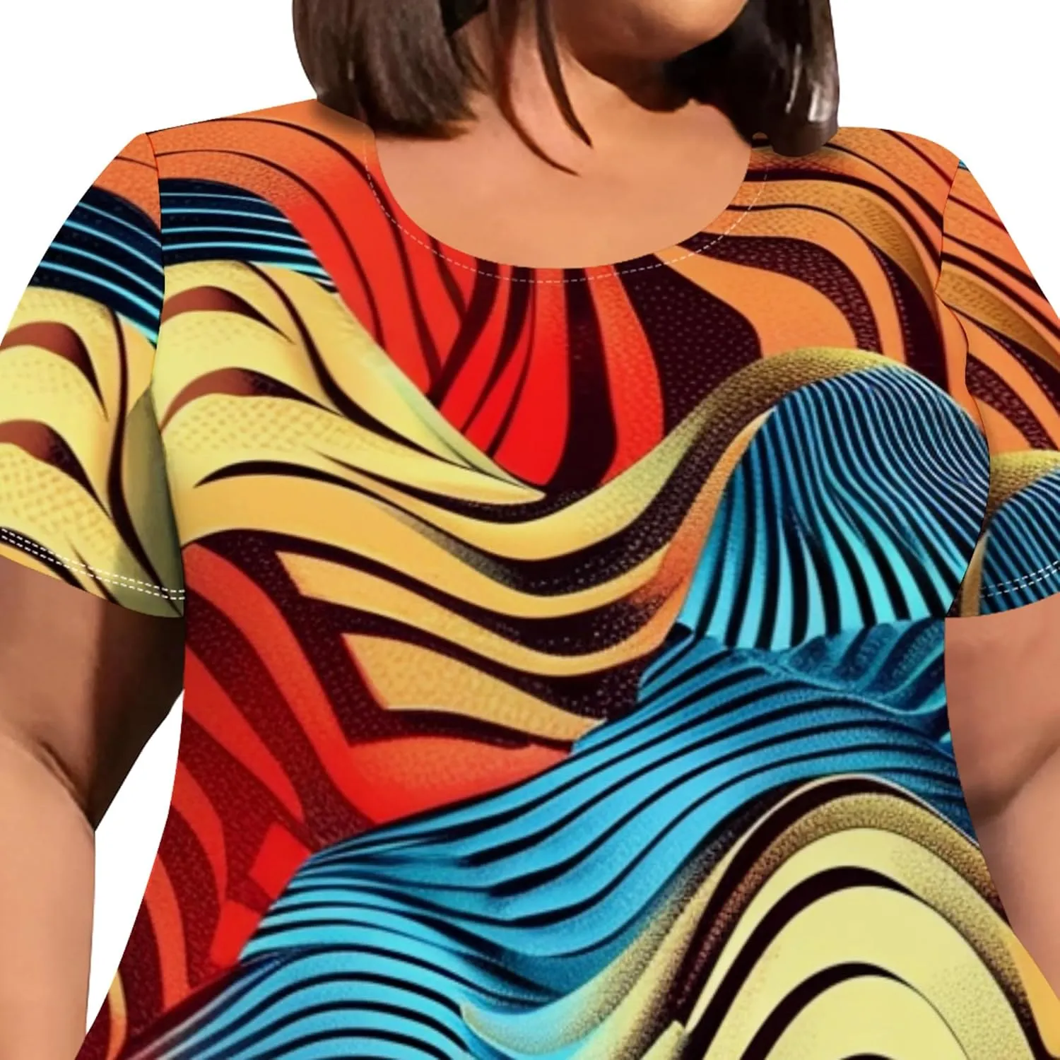Plus Size Womens Summer Casual T Shirt Midi Dresses Crewneck Short Sleeve Swing Tunic Sundresses with Pockets Dress
