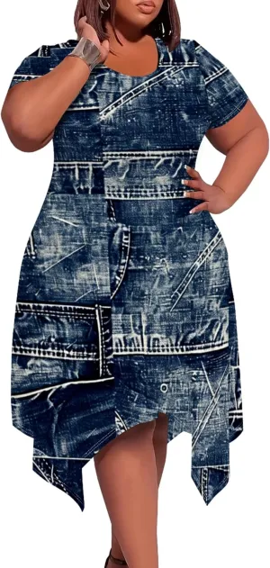 Plus Size Womens Summer Casual T Shirt Midi Dresses Crewneck Short Sleeve Swing Tunic Sundresses with Pockets Dress