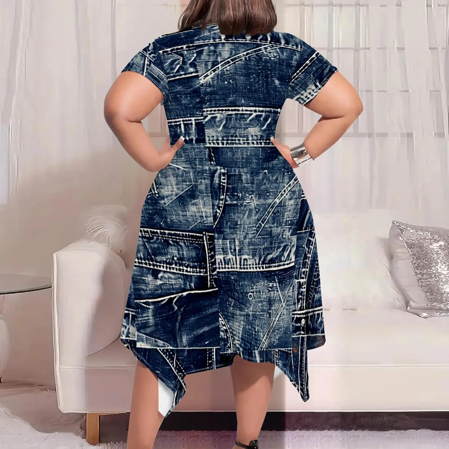 Plus Size Womens Summer Casual T Shirt Midi Dresses Crewneck Short Sleeve Swing Tunic Sundresses with Pockets Dress