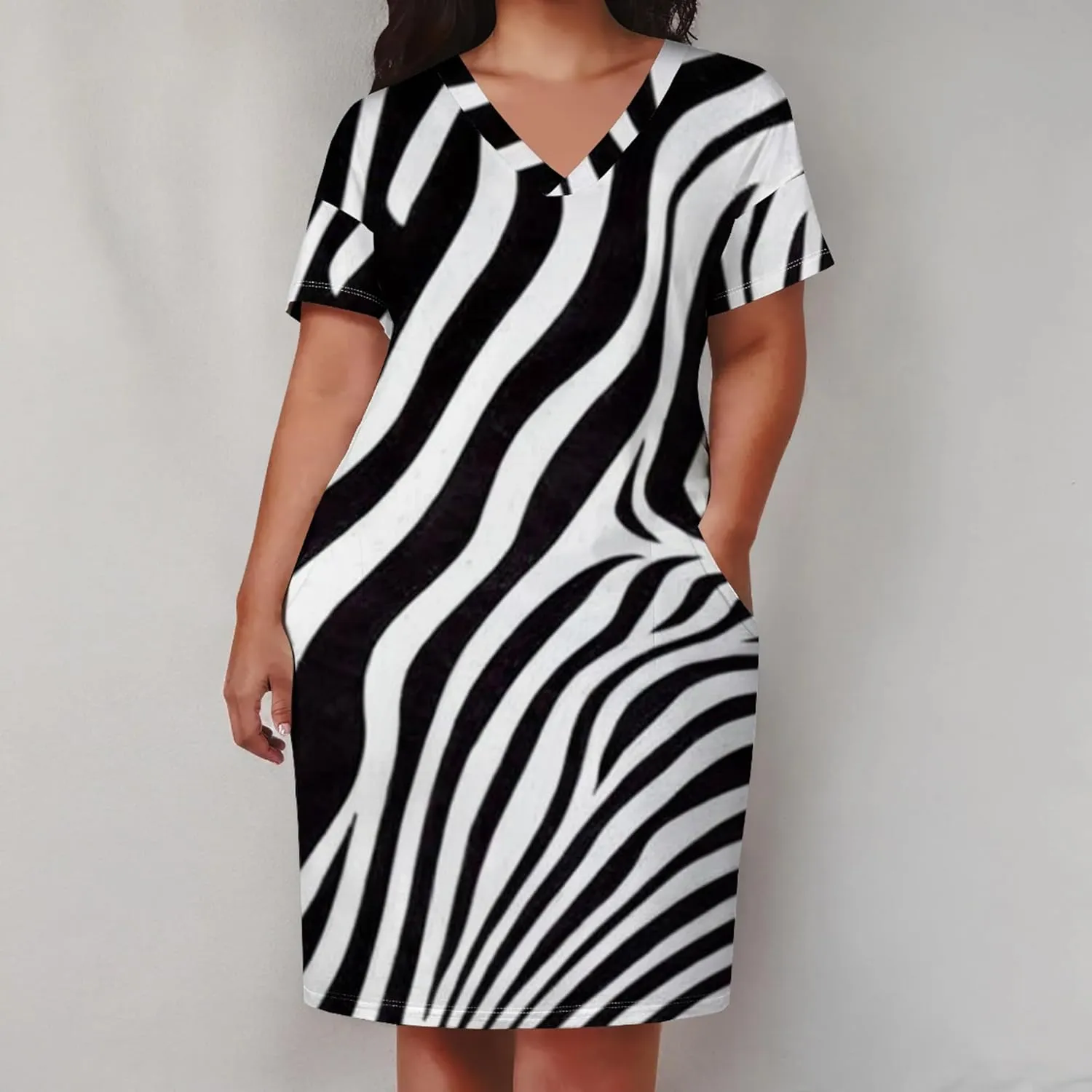 Plus Size Women's Summer Short Sleeve Midi Tshirt Dresses Casual Beach Tunic Tie Dye Boho Sundress with Pockets