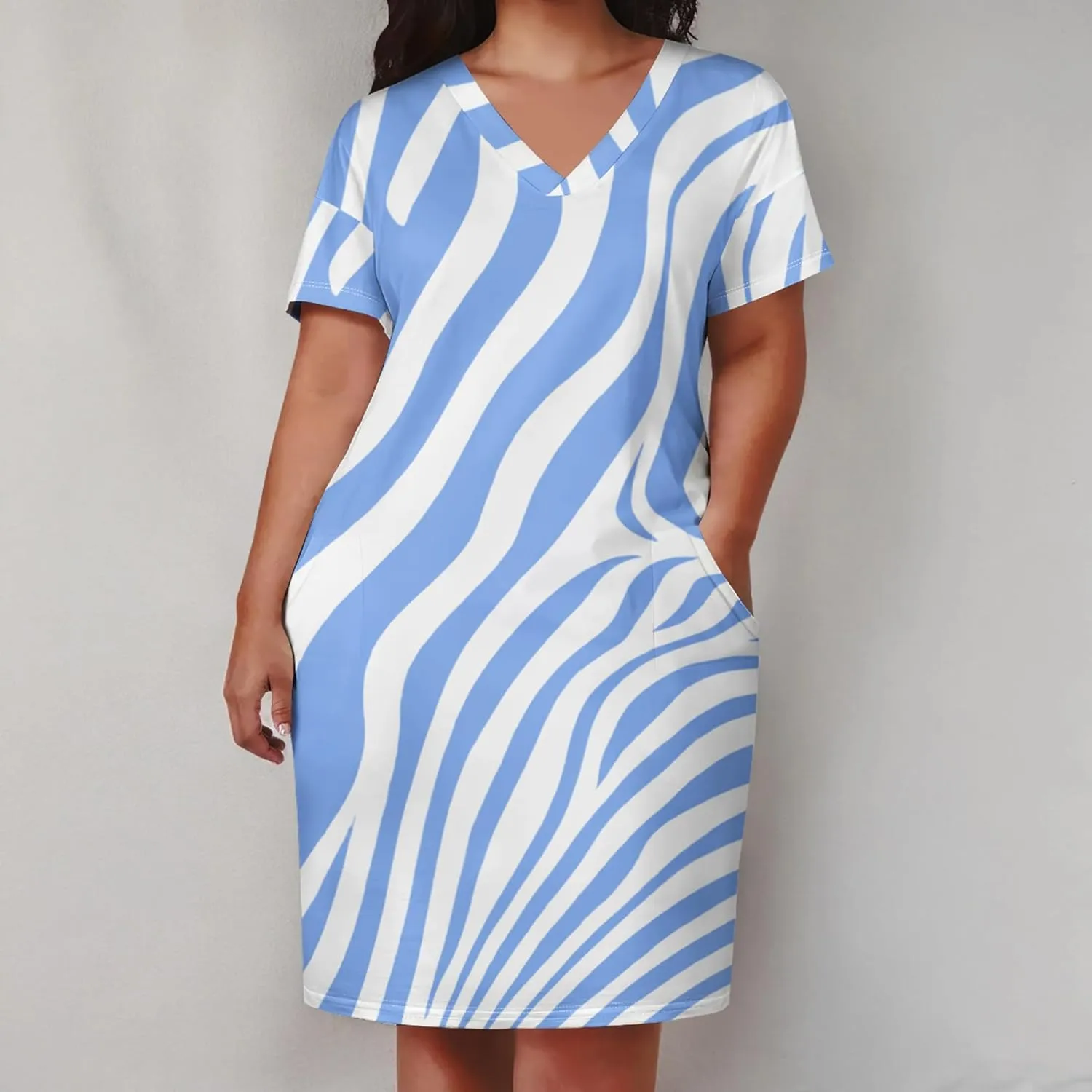 Plus Size Women's Summer Short Sleeve Midi Tshirt Dresses Casual Beach Tunic Tie Dye Boho Sundress with Pockets