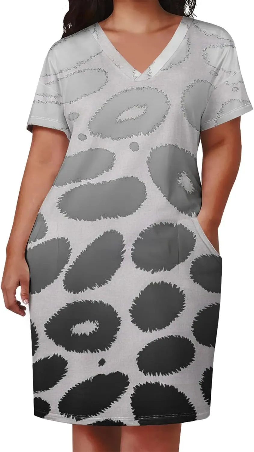 Plus Size Women's Summer Short Sleeve Midi Tshirt Dresses Casual Beach Tunic Tie Dye Boho Sundress with Pockets