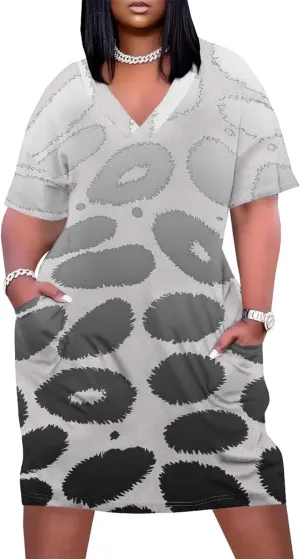 Plus Size Women's Summer Short Sleeve Midi Tshirt Dresses Casual Beach Tunic Tie Dye Boho Sundress with Pockets