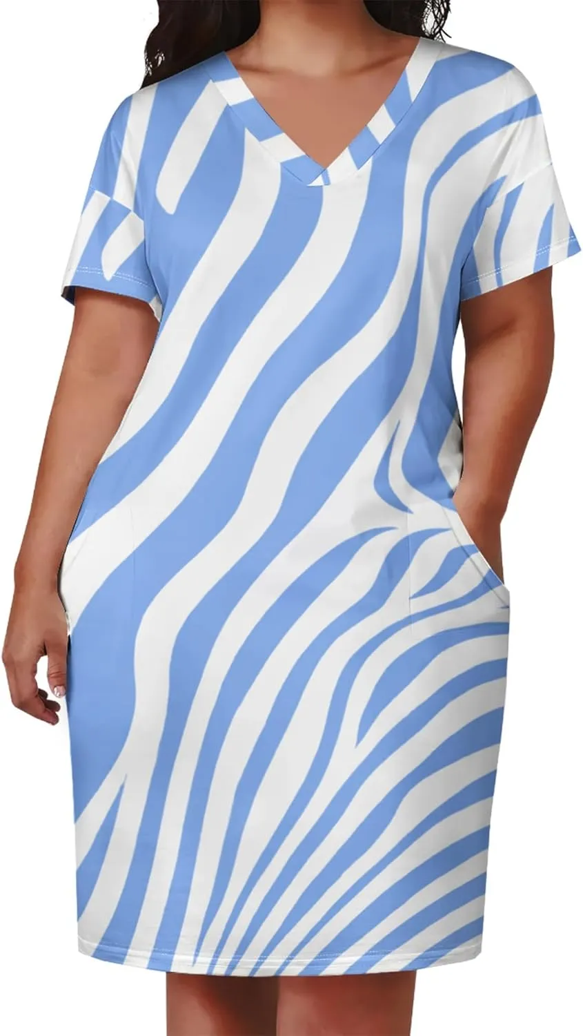 Plus Size Women's Summer Short Sleeve Midi Tshirt Dresses Casual Beach Tunic Tie Dye Boho Sundress with Pockets