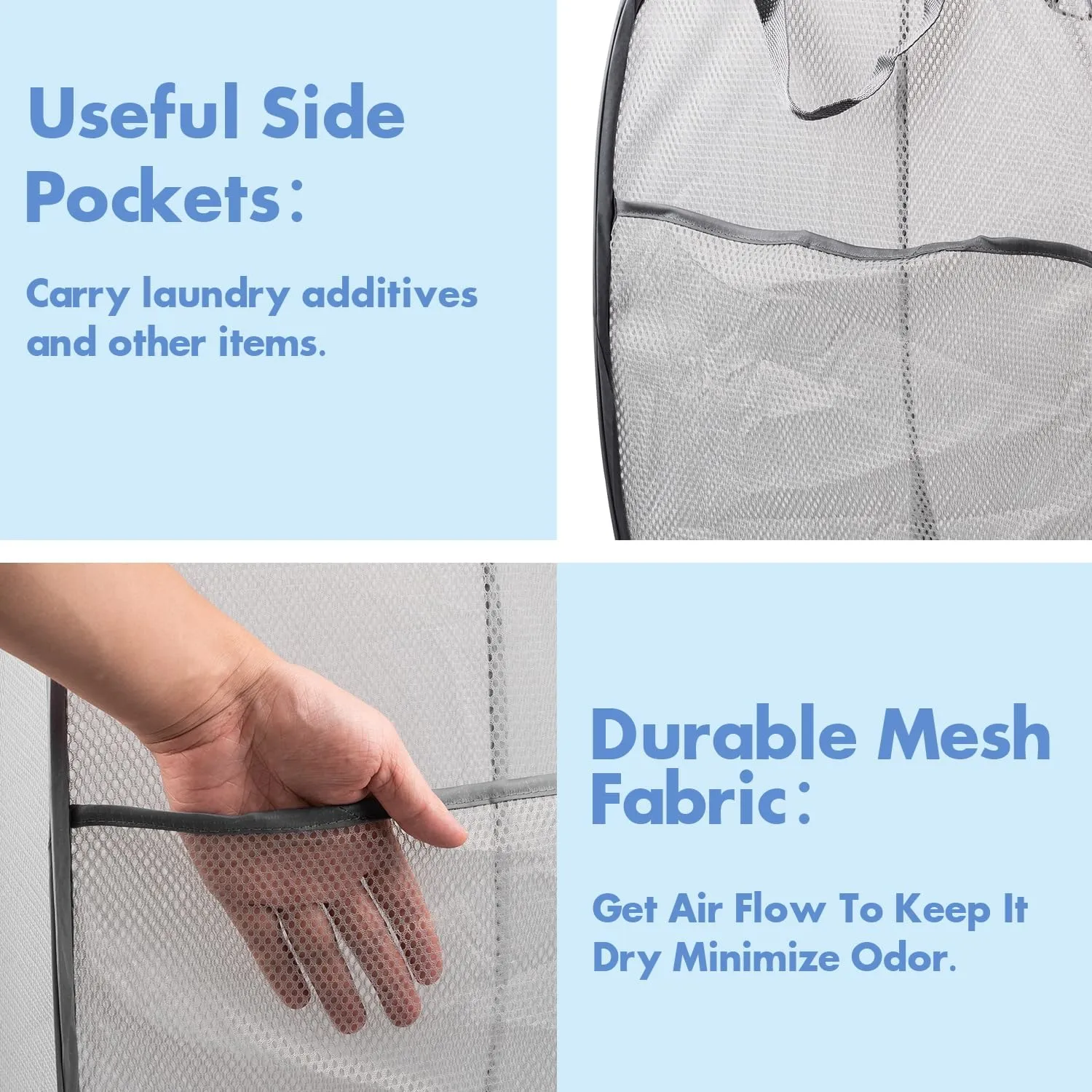 Pop Up Hamper, 1 PCS Mesh Pop Up Laundry Hamper, Foldable Mesh Laundry Basket with Space-Saving Design for Home, Dorm, Travel & Storage - Gray