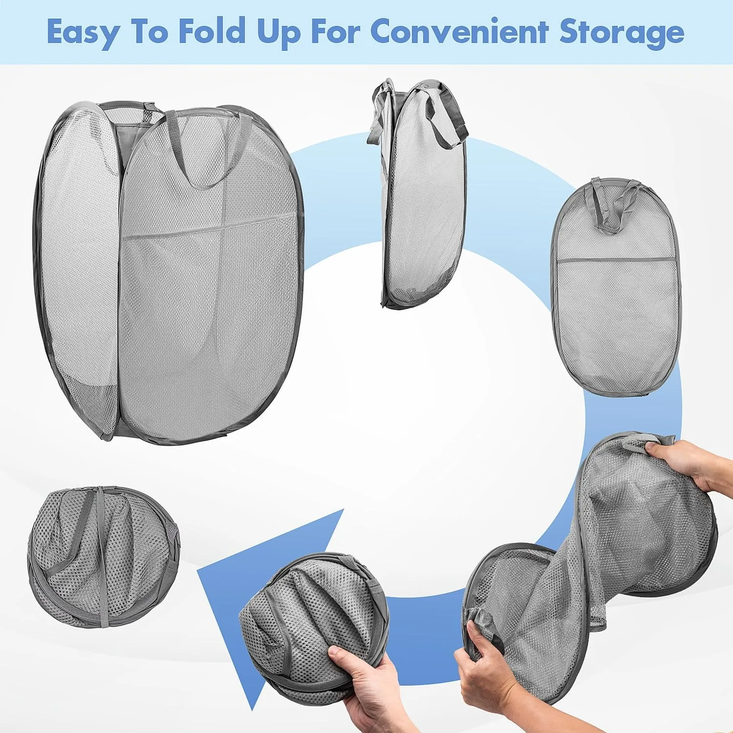 Pop Up Hamper, 1 PCS Mesh Pop Up Laundry Hamper, Foldable Mesh Laundry Basket with Space-Saving Design for Home, Dorm, Travel & Storage - Gray