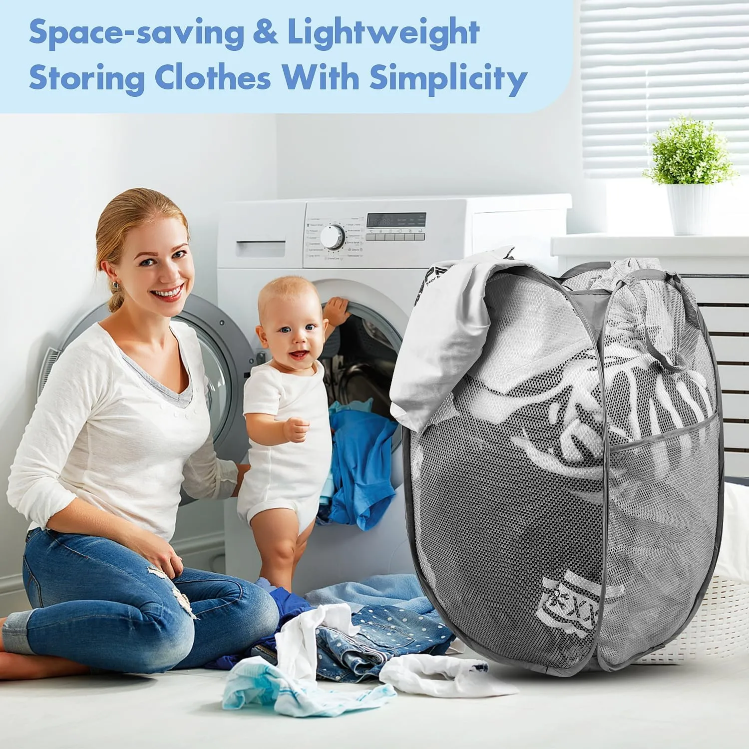 Pop Up Hamper, 1 PCS Mesh Pop Up Laundry Hamper, Foldable Mesh Laundry Basket with Space-Saving Design for Home, Dorm, Travel & Storage - Gray