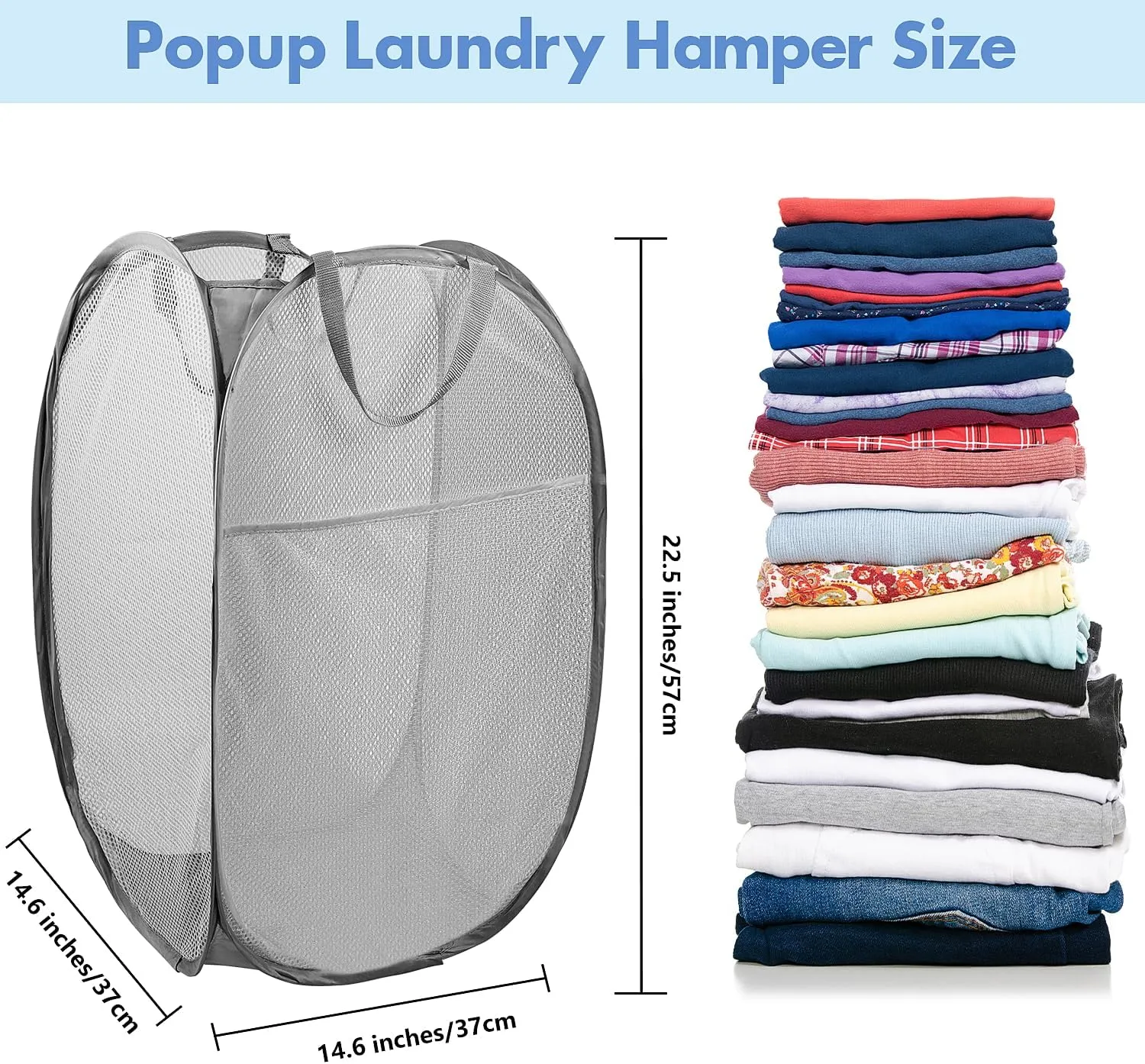Pop Up Hamper, 1 PCS Mesh Pop Up Laundry Hamper, Foldable Mesh Laundry Basket with Space-Saving Design for Home, Dorm, Travel & Storage - Gray
