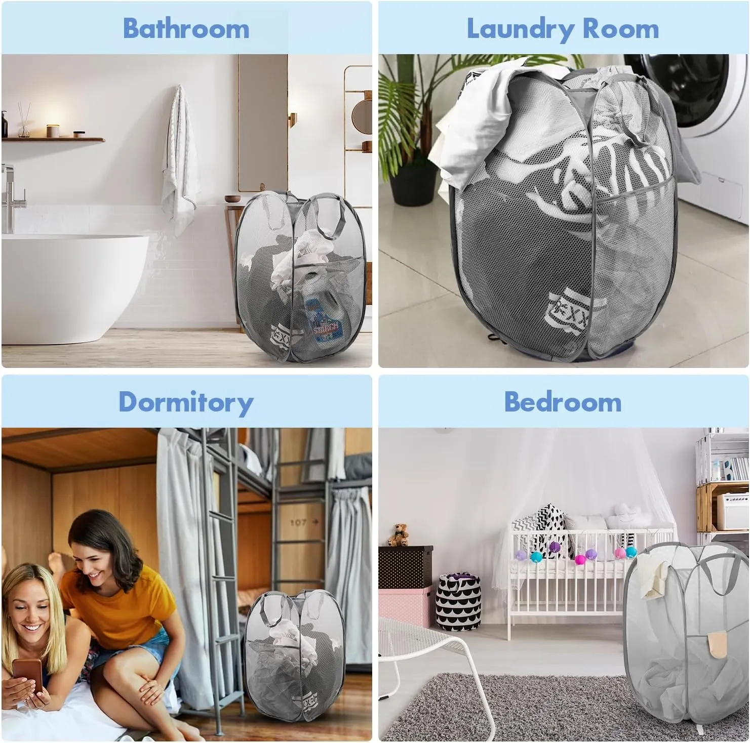 Pop Up Hamper, 1 PCS Mesh Pop Up Laundry Hamper, Foldable Mesh Laundry Basket with Space-Saving Design for Home, Dorm, Travel & Storage - Gray
