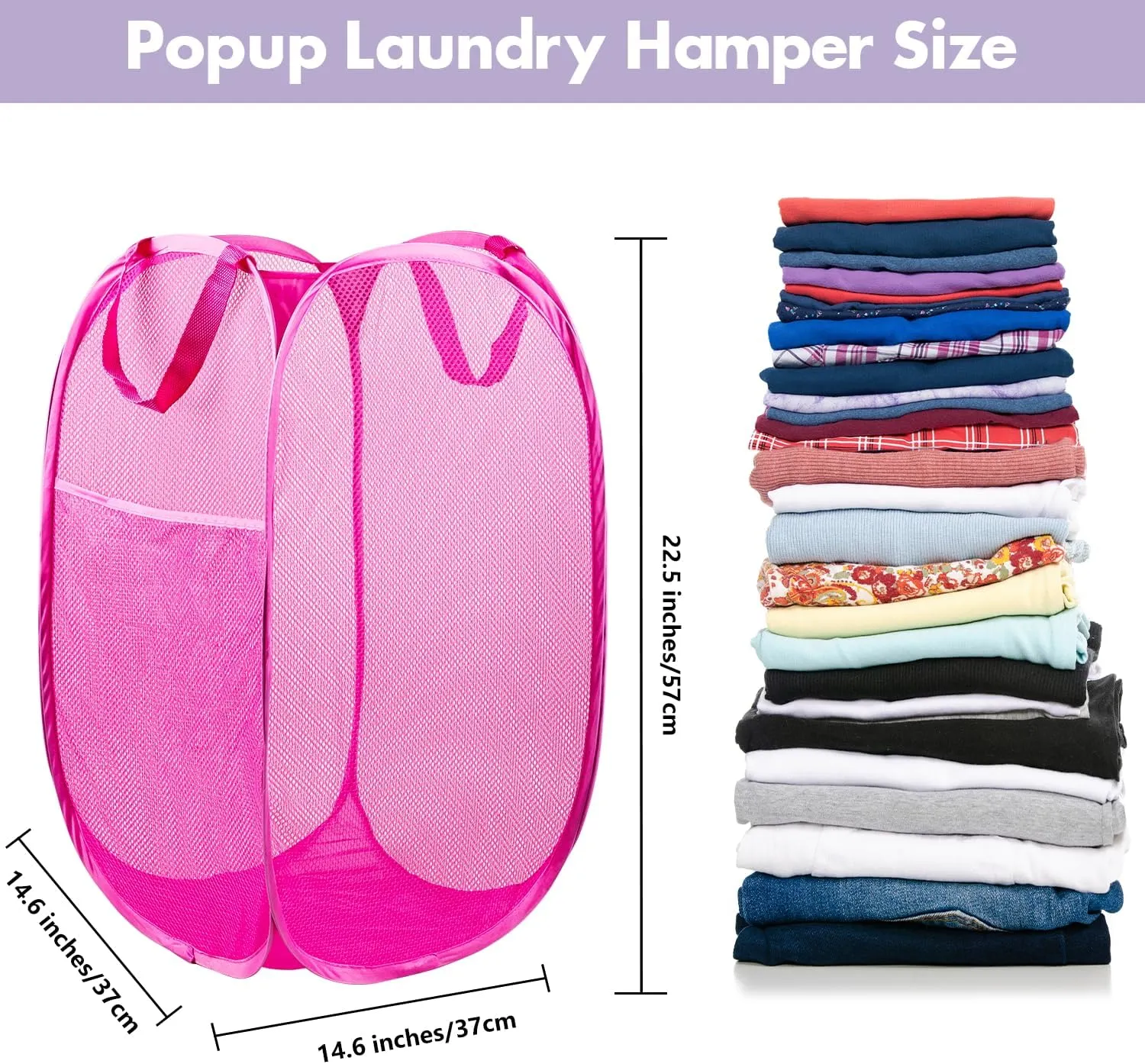 Pop Up Hamper, 1 PCS Mesh Pop Up Laundry Hamper, Foldable Mesh Laundry Basket with Space-Saving Design for Home, Dorm, Travel & Storage - Pink