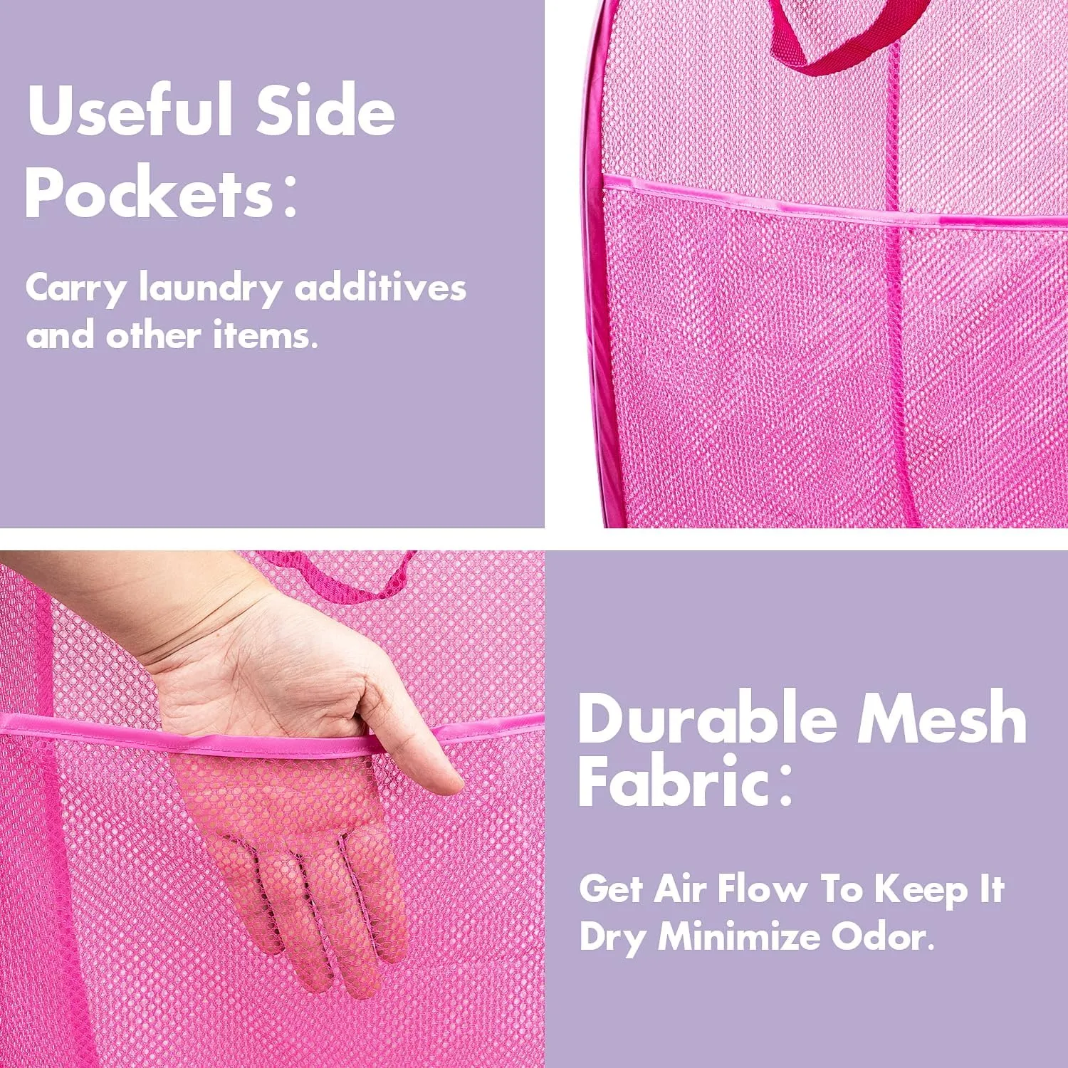 Pop Up Hamper, 1 PCS Mesh Pop Up Laundry Hamper, Foldable Mesh Laundry Basket with Space-Saving Design for Home, Dorm, Travel & Storage - Pink