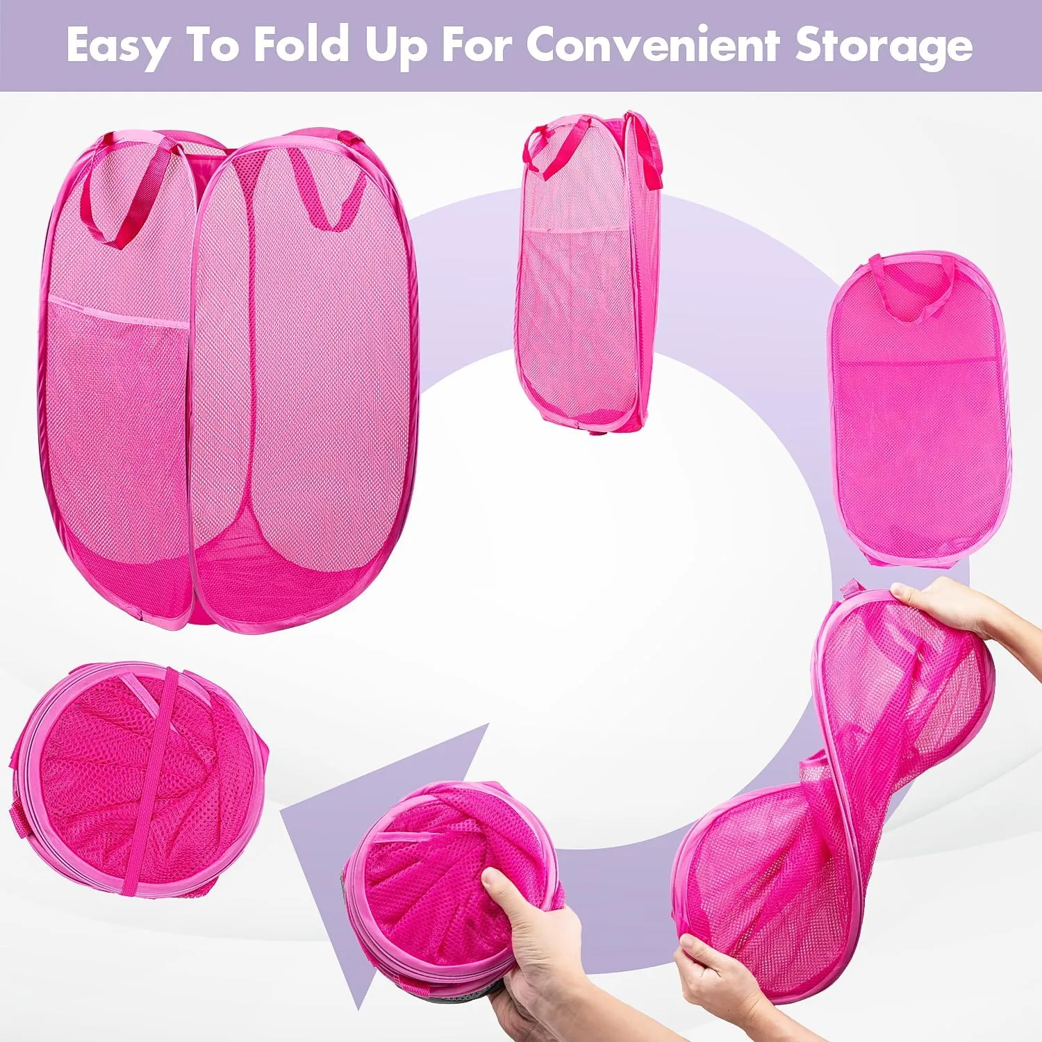 Pop Up Hamper, 1 PCS Mesh Pop Up Laundry Hamper, Foldable Mesh Laundry Basket with Space-Saving Design for Home, Dorm, Travel & Storage - Pink