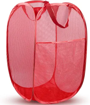 Pop Up Hamper, 1 PCS Mesh Pop Up Laundry Hamper, Foldable Mesh Laundry Basket with Space-Saving Design for Home, Dorm, Travel & Storage - Red