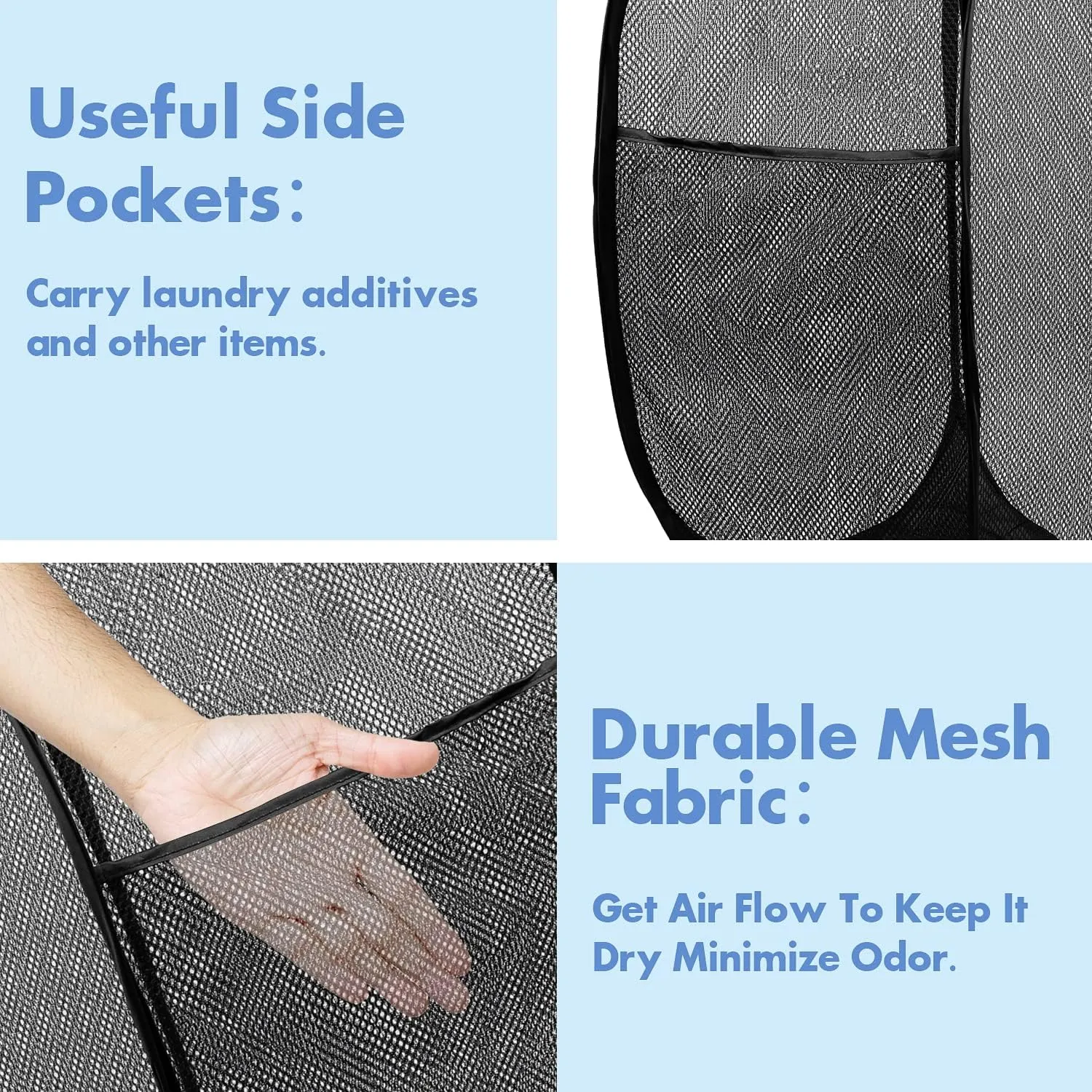 Pop Up Hamper, 2 PCS Mesh Pop Up Laundry Hamper, Foldable Mesh Laundry Basket with Space-Saving Design for Home, Dorm, Travel & Storage - Black
