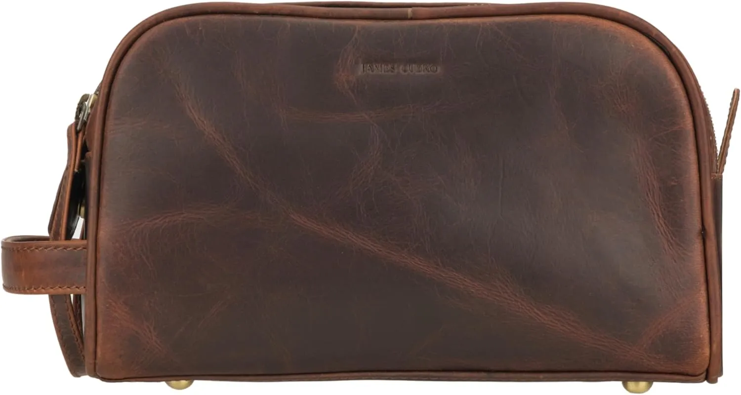 Premium Leather Toiletry Bag  Premium Dopp Kit, Shaving Kit, Travel Pouch, Bathroom Kit, Leather Cosmetic Travel Bag for Men and Women