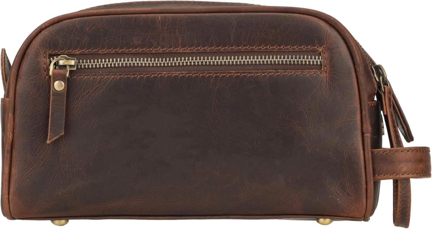 Premium Leather Toiletry Bag  Premium Dopp Kit, Shaving Kit, Travel Pouch, Bathroom Kit, Leather Cosmetic Travel Bag for Men and Women