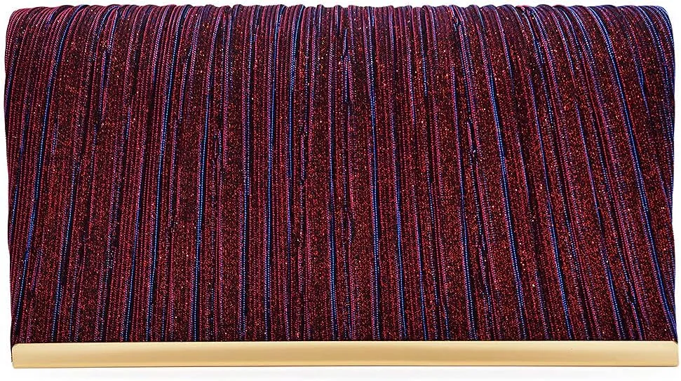Premium Pleated Metallic Glitter Mesh Clutch Evening Bag Handbag