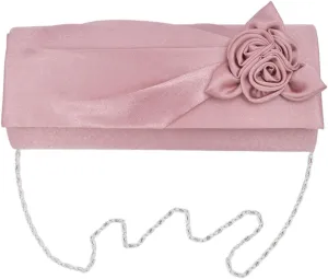 Premium Rose Floral Pleated Satin Flap Clutch Evening Bag
