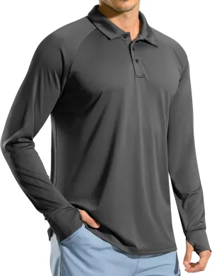 Pudolla Men's Long Sleeve Golf Polo Shirt UPF 50  Lightweight Sun Protection Cool Shirts for Men Work Fishing Hiking