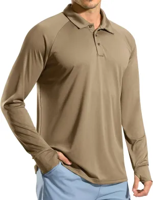Pudolla Men's Long Sleeve Golf Polo Shirt UPF 50  Lightweight Sun Protection Cool Shirts for Men Work Fishing Hiking