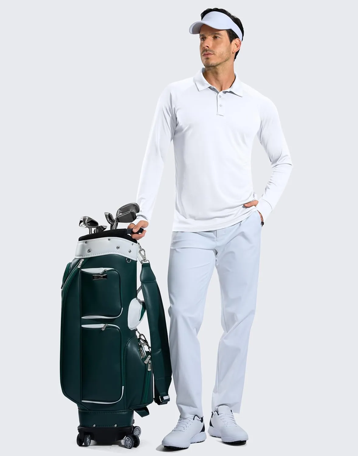 Pudolla Men's Long Sleeve Golf Polo Shirt UPF 50  Lightweight Sun Protection Cool Shirts for Men Work Fishing Hiking