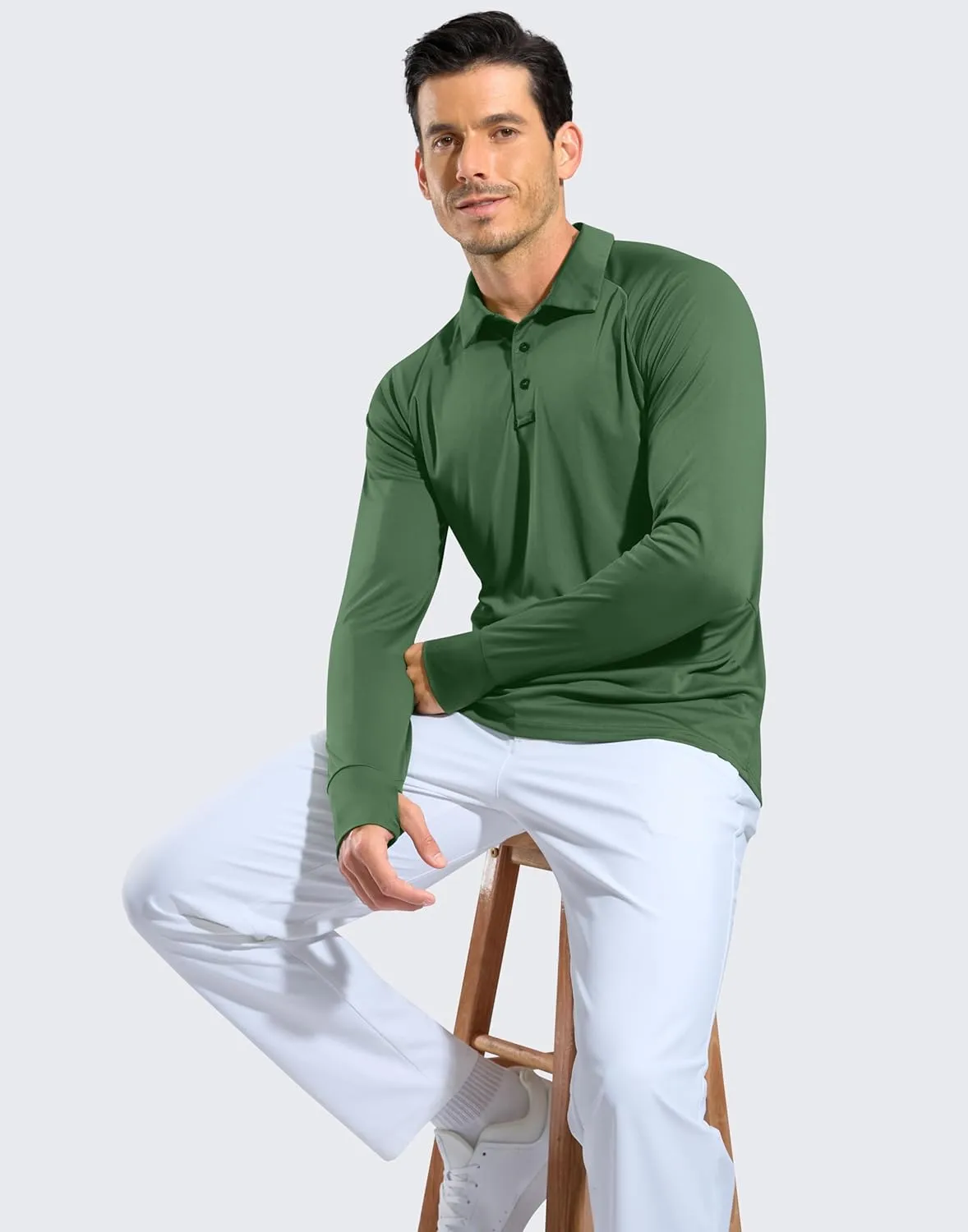 Pudolla Men's Long Sleeve Golf Polo Shirt UPF 50  Lightweight Sun Protection Cool Shirts for Men Work Fishing Hiking