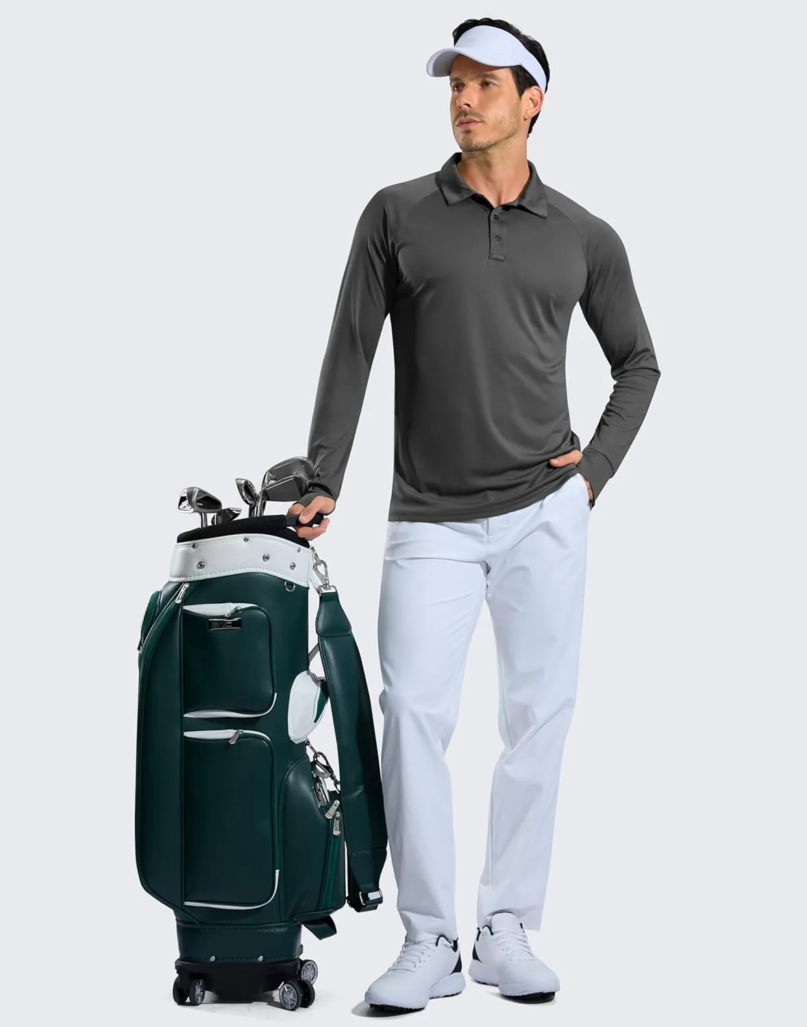 Pudolla Men's Long Sleeve Golf Polo Shirt UPF 50  Lightweight Sun Protection Cool Shirts for Men Work Fishing Hiking