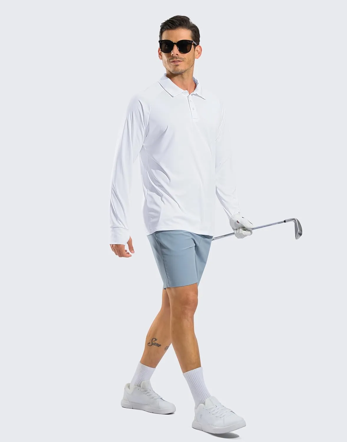 Pudolla Men's Long Sleeve Golf Polo Shirt UPF 50  Lightweight Sun Protection Cool Shirts for Men Work Fishing Hiking