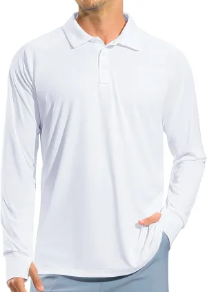 Pudolla Men's Long Sleeve Golf Polo Shirt UPF 50  Lightweight Sun Protection Cool Shirts for Men Work Fishing Hiking