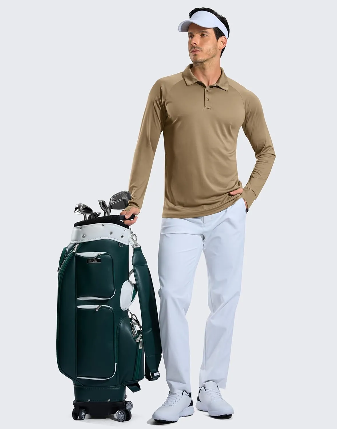 Pudolla Men's Long Sleeve Golf Polo Shirt UPF 50  Lightweight Sun Protection Cool Shirts for Men Work Fishing Hiking