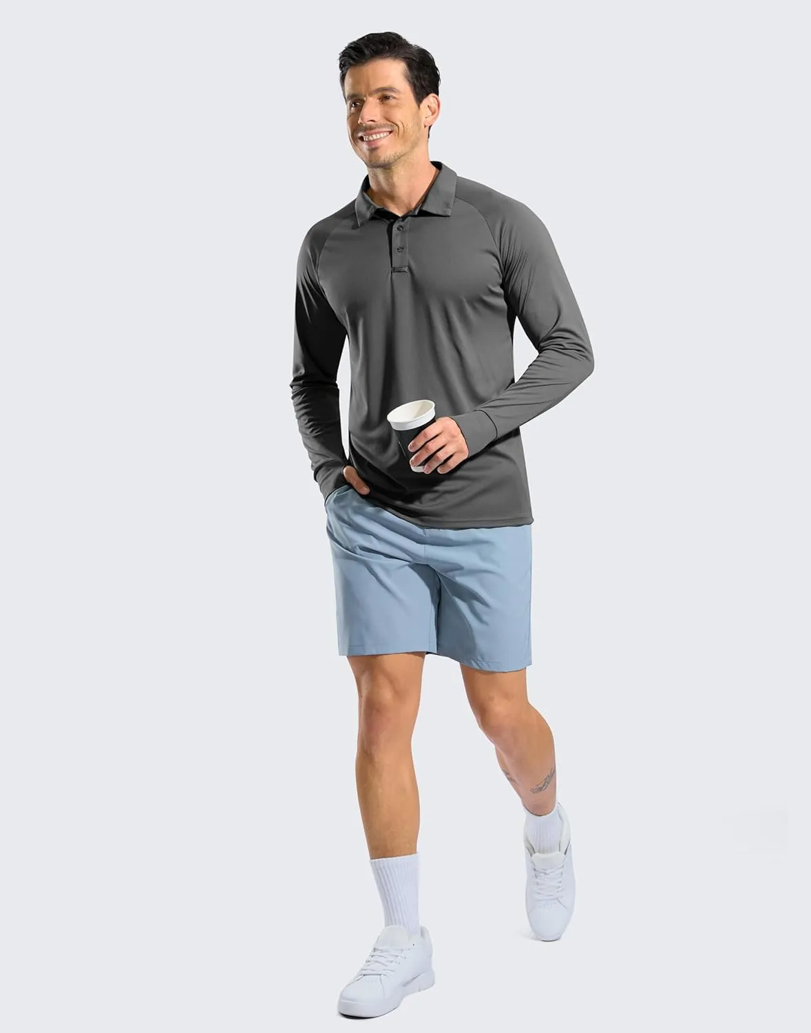 Pudolla Men's Long Sleeve Golf Polo Shirt UPF 50  Lightweight Sun Protection Cool Shirts for Men Work Fishing Hiking