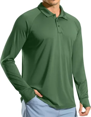Pudolla Men's Long Sleeve Golf Polo Shirt UPF 50  Lightweight Sun Protection Cool Shirts for Men Work Fishing Hiking
