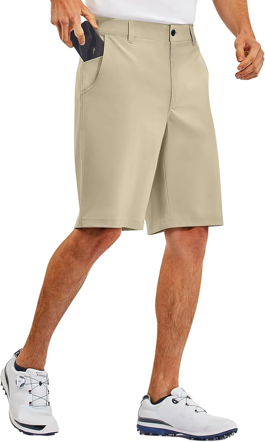 PULI Men's 10" Golf Shorts Dress Casual Summer Flat Front Lightweight Travel Short with Pockets
