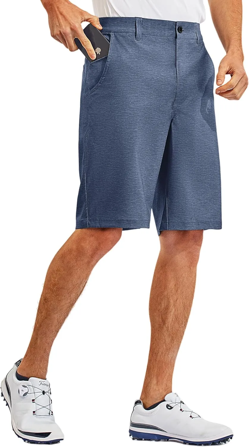 PULI Men's 10" Golf Shorts Dress Casual Summer Flat Front Lightweight Travel Short with Pockets