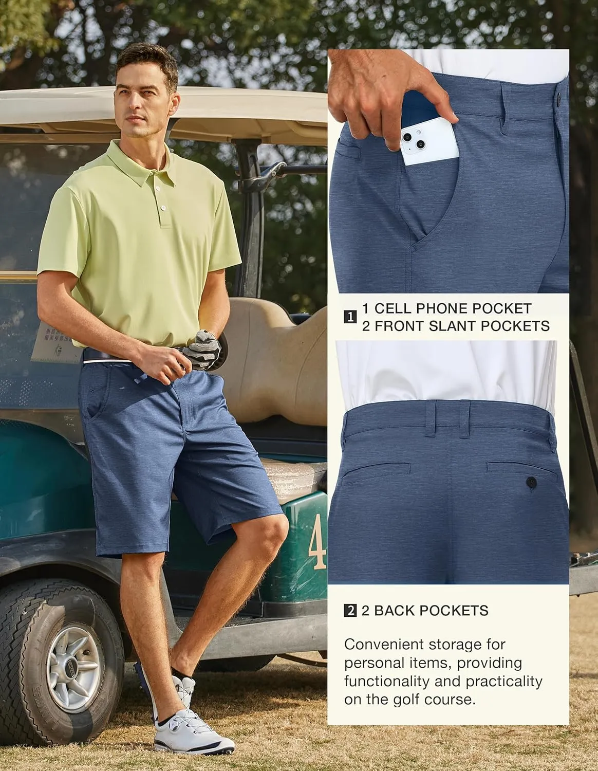 PULI Men's 10" Golf Shorts Dress Casual Summer Flat Front Lightweight Travel Short with Pockets