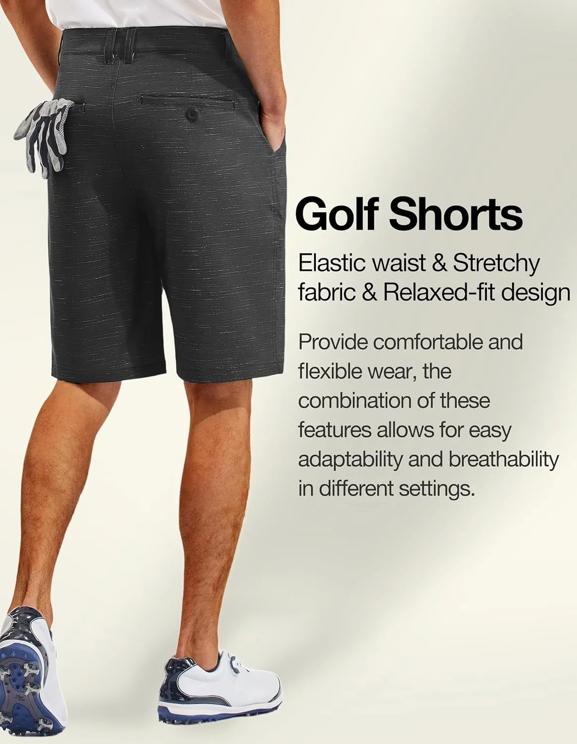 PULI Men's 10" Golf Shorts Dress Casual Summer Flat Front Lightweight Travel Short with Pockets