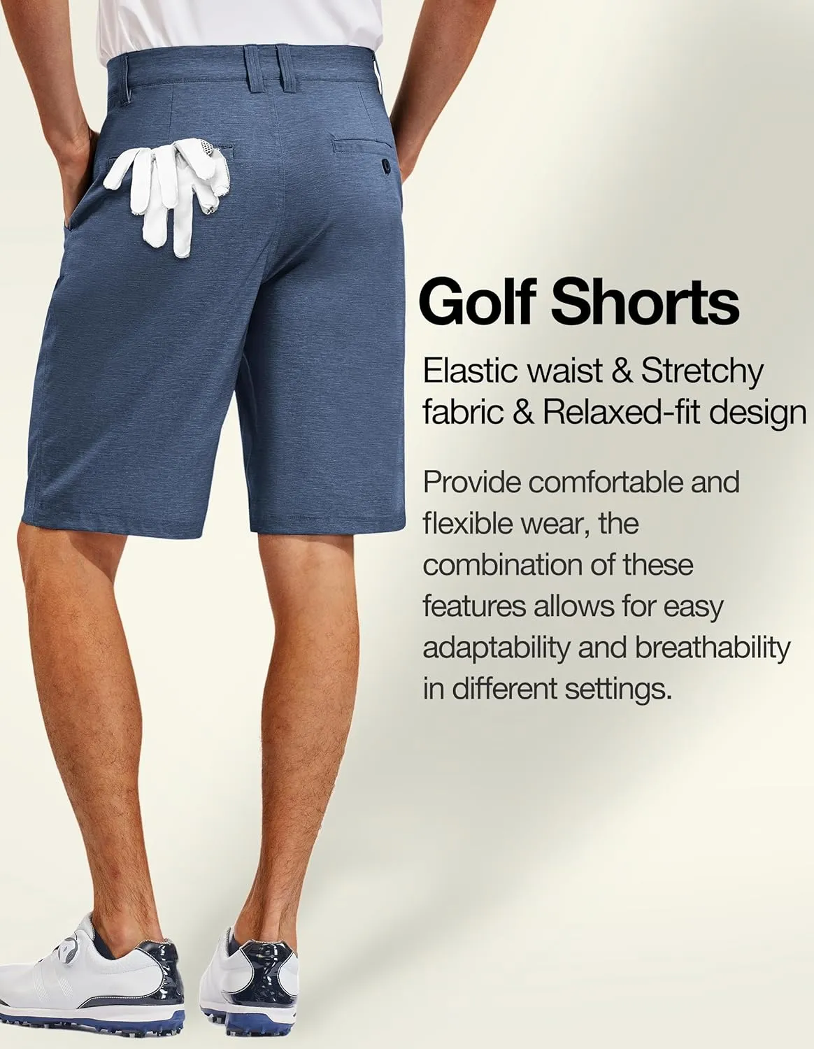 PULI Men's 10" Golf Shorts Dress Casual Summer Flat Front Lightweight Travel Short with Pockets