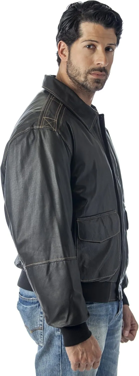 REED Men's Premium Leather Aviator Bomber Jacket