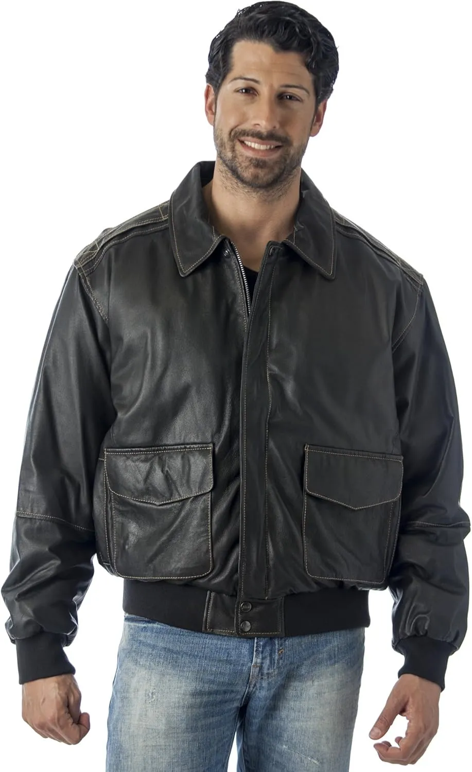 REED Men's Premium Leather Aviator Bomber Jacket