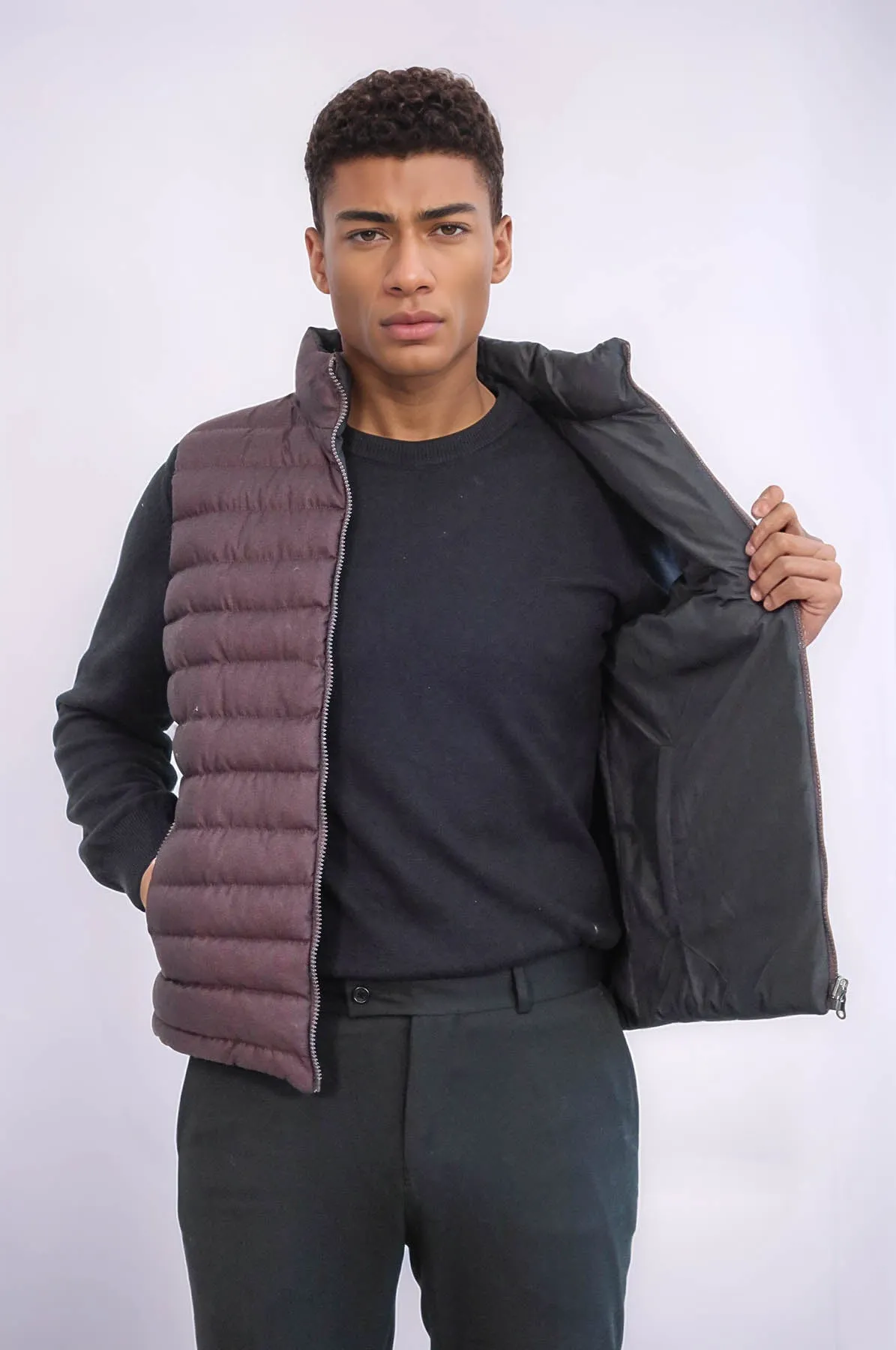 Reversible Puffer Brown Men Down Vest - Wessi