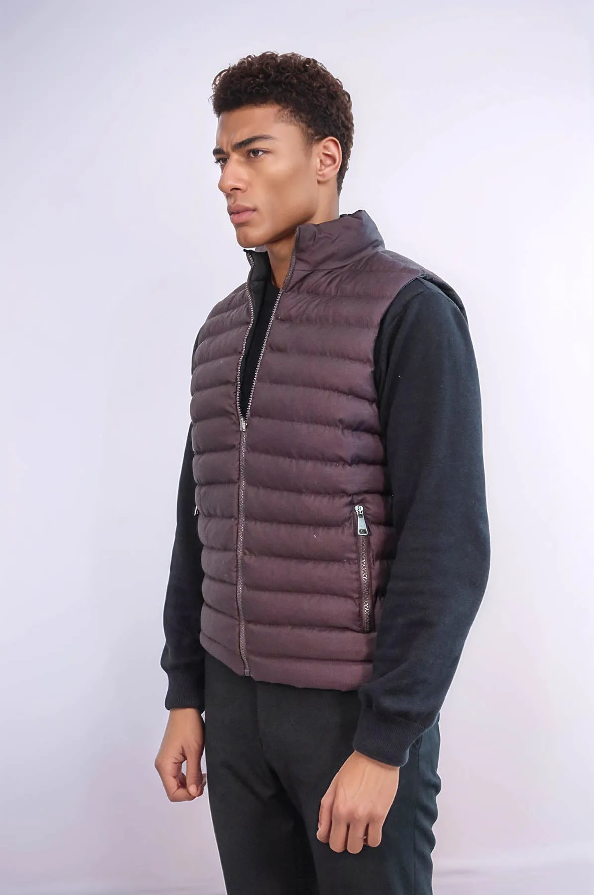 Reversible Puffer Brown Men Down Vest - Wessi
