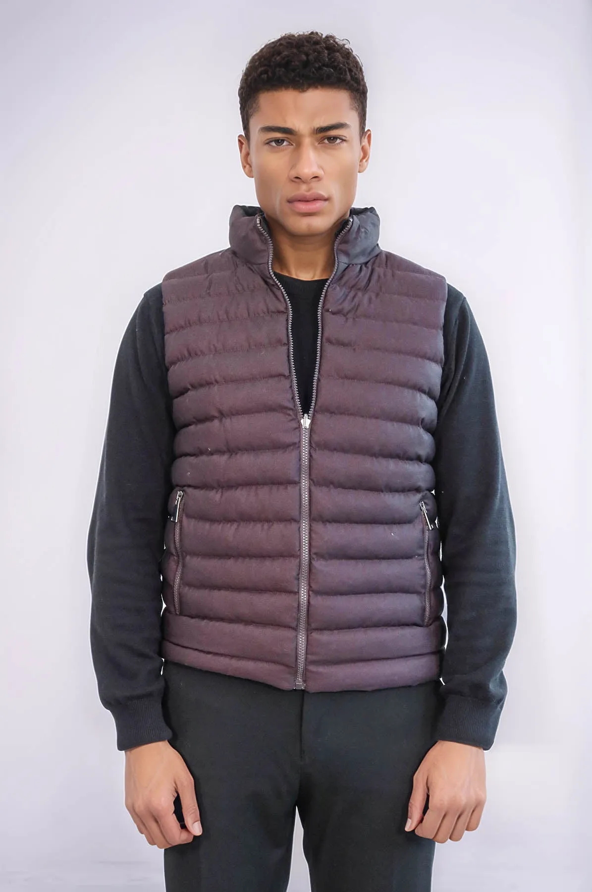 Reversible Puffer Brown Men Down Vest - Wessi