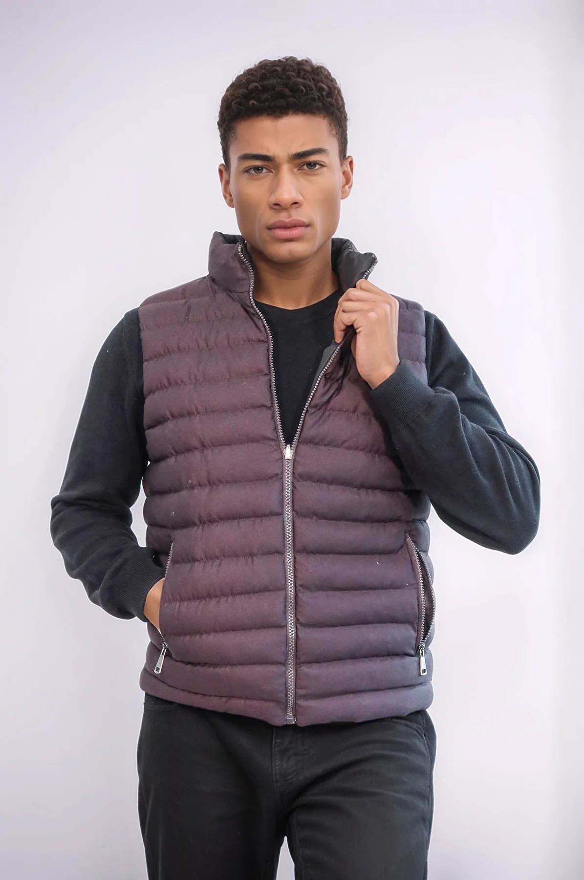 Reversible Puffer Brown Men Down Vest - Wessi