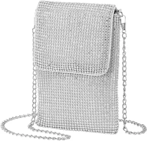 Rhinestone Crossbody Cell Phone Purse Wallet Clutch Crystal Evening Handbags Bling Shoulder Smart Phone Bag