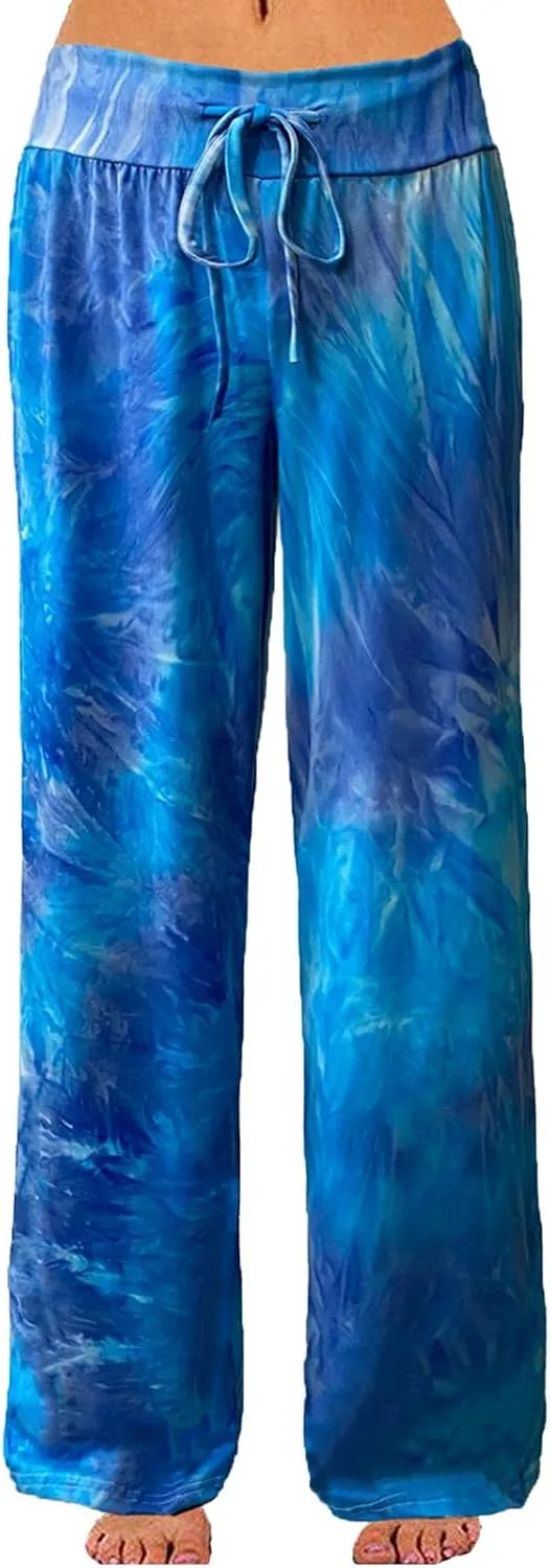 ROSA JUNIO Comfy Pajama Pants for Women Casual Drawstring Floral Palazzo Lounge Pants Stretch Wide Leg Bottoms