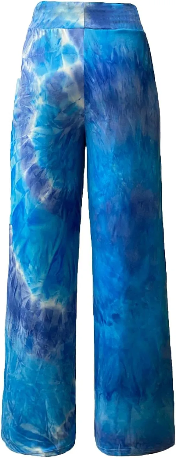 ROSA JUNIO Comfy Pajama Pants for Women Casual Drawstring Floral Palazzo Lounge Pants Stretch Wide Leg Bottoms