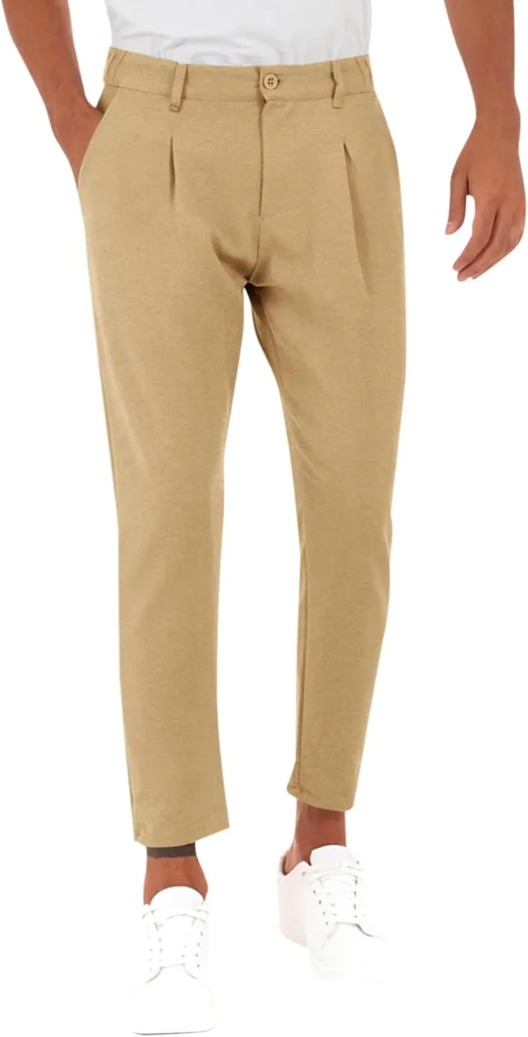 Runcati Mens Slim Fit Dress Pants Business Casual Golf Chino Pants Stretch Pleated Slacks