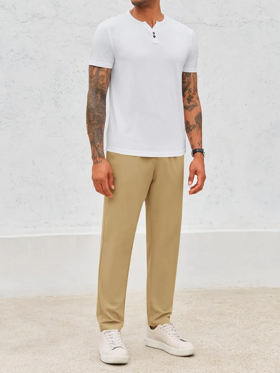 Runcati Mens Slim Fit Dress Pants Business Casual Golf Chino Pants Stretch Pleated Slacks