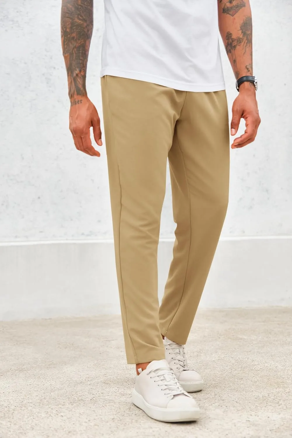 Runcati Mens Slim Fit Dress Pants Business Casual Golf Chino Pants Stretch Pleated Slacks