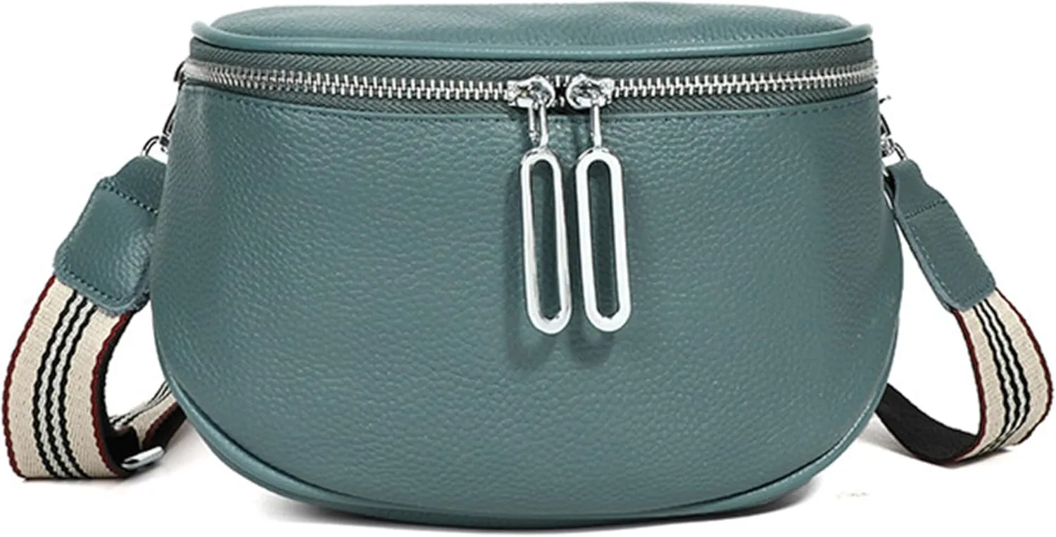 Saddle Shoulder Bag for Women Genuine Leather Fashion Crossbody Small Handbag Purse Clutch with Wide Strapbag699OWOISS